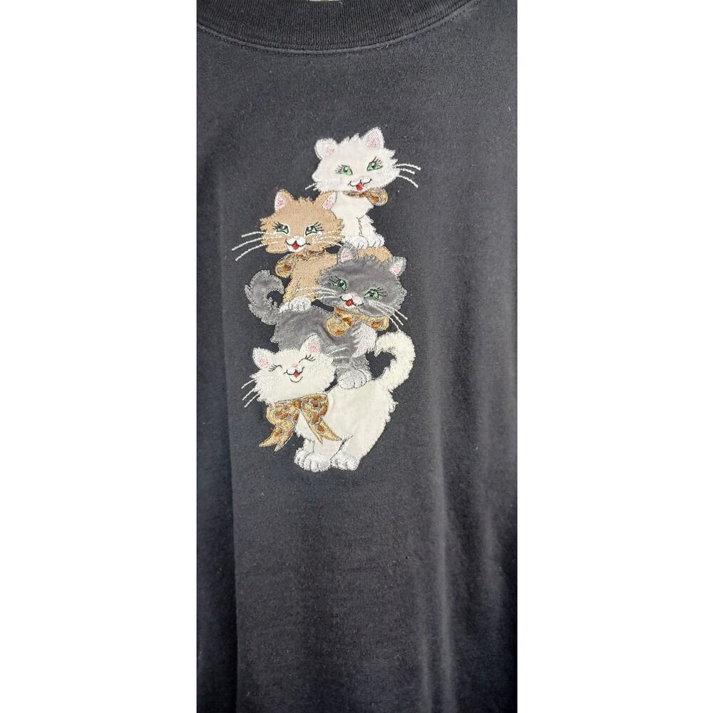 Vintage 90s Grannycore Cat Stack Embroidered Blac… - image 3
